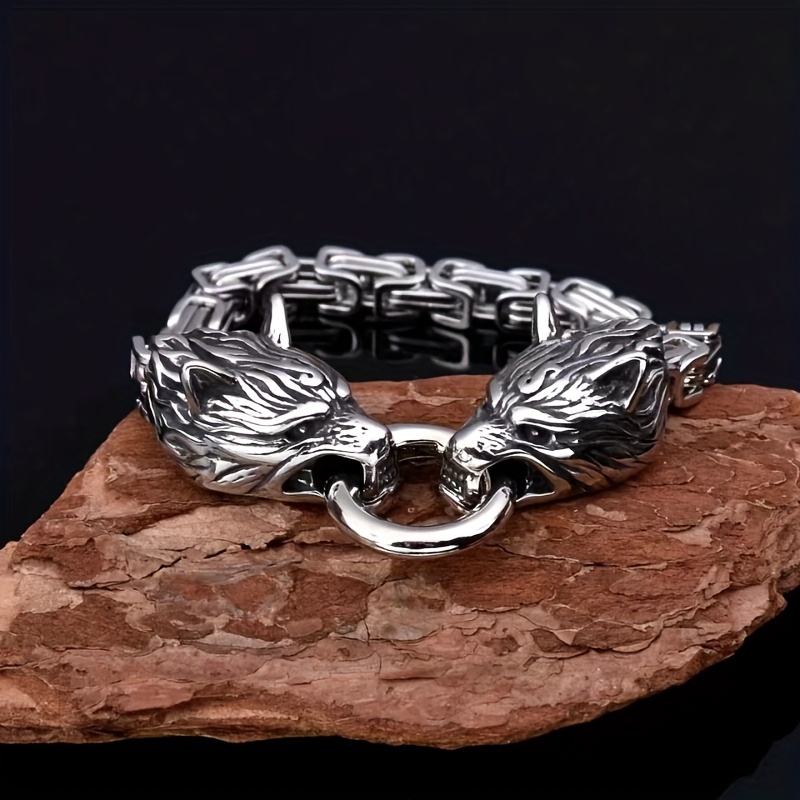 Men's 304 Stainless Steel Double Wolf Head Bracelet